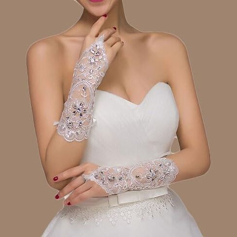 قفازات SCHOLMART للحفلات الراقصة بدون أصابع من حجر الراين للحفلات الراقصة باللون الأبيض، والأسود، ونسيج السمك، وعصابة يد العروس in Kuwait