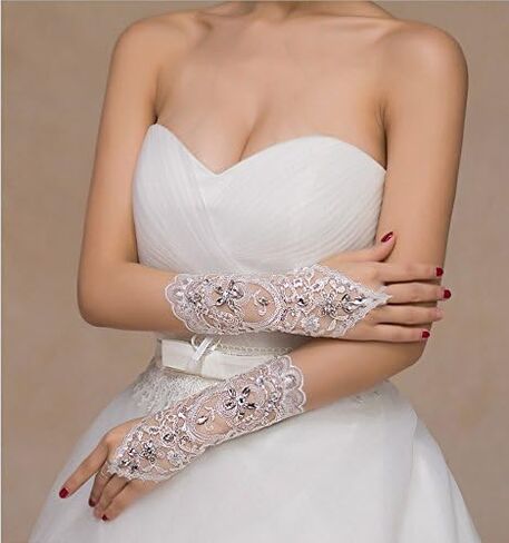 قفازات SCHOLMART للحفلات الراقصة بدون أصابع من حجر الراين للحفلات الراقصة باللون الأبيض، والأسود، ونسيج السمك، وعصابة يد العروس in Kuwait