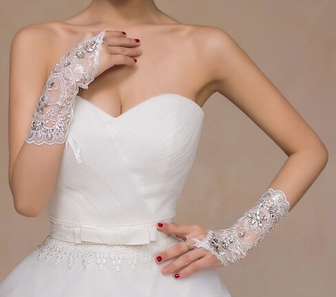 قفازات SCHOLMART للحفلات الراقصة بدون أصابع من حجر الراين للحفلات الراقصة باللون الأبيض، والأسود، ونسيج السمك، وعصابة يد العروس in Kuwait