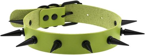 FM FM42 Unisex Multicolor Simulated Leather PU Black-tone/Silver-tone Spikes Rivets Spiked Punk Rock Gothic Choker Collar Necklace in Kuwait