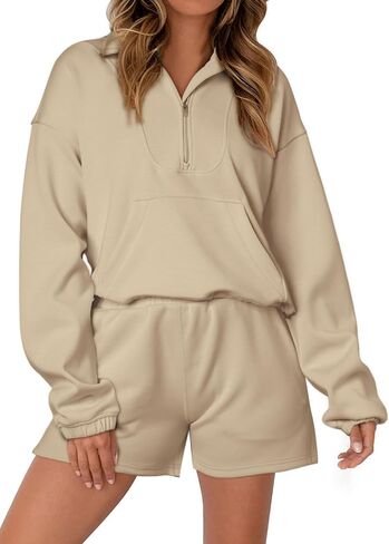 Dokotoo 2 Piece Outfits for Women Sweatsuit Oversized Half Zip Sweatshirt Tops and High Waist Shorts Tracksuit Sets in Saudi Arabia