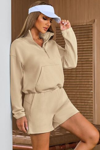 Dokotoo 2 Piece Outfits for Women Sweatsuit Oversized Half Zip Sweatshirt Tops and High Waist Shorts Tracksuit Sets in Saudi Arabia