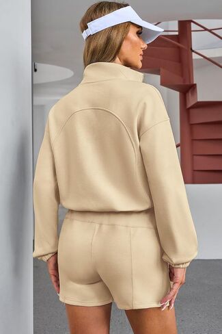 Dokotoo 2 Piece Outfits for Women Sweatsuit Oversized Half Zip Sweatshirt Tops and High Waist Shorts Tracksuit Sets in Saudi Arabia