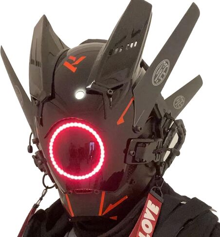 HCYPUNK Punk Mask Helmet Cosplay for Men, Futuristic Punk Techwear, Halloween Cosplay Fit Party Music Festival Accessories with Light, Black in Saudi Arabia