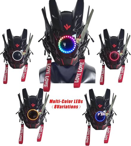 HCYPUNK Punk Mask Helmet Cosplay for Men, Futuristic Punk Techwear, Halloween Cosplay Fit Party Music Festival Accessories with Light, Black in Saudi Arabia
