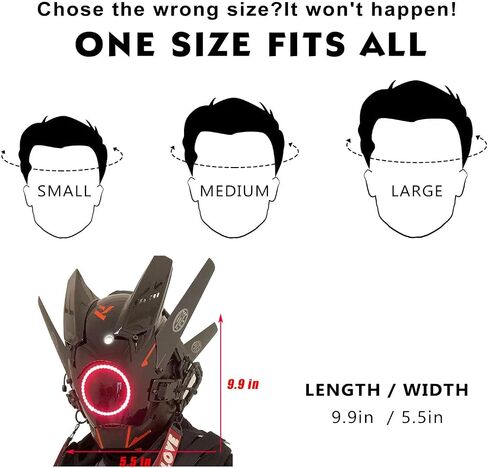 HCYPUNK Punk Mask Helmet Cosplay for Men, Futuristic Punk Techwear, Halloween Cosplay Fit Party Music Festival Accessories with Light, Black in Saudi Arabia