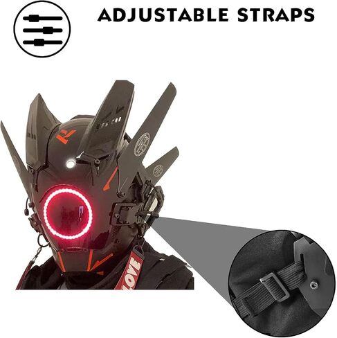 HCYPUNK Punk Mask Helmet Cosplay for Men, Futuristic Punk Techwear, Halloween Cosplay Fit Party Music Festival Accessories with Light, Black in Saudi Arabia