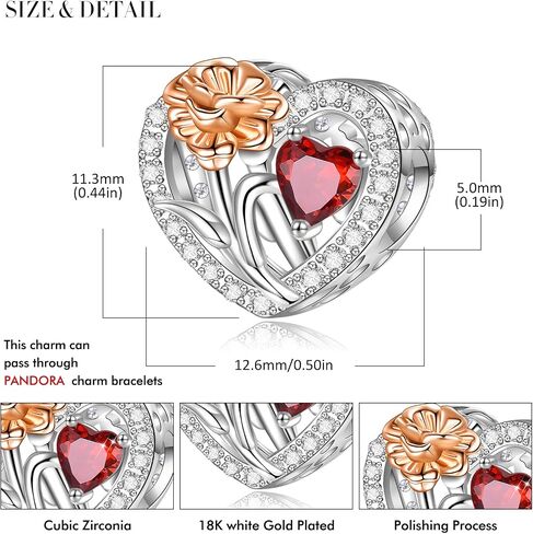 Birth Flower Birthstone Charm for Pandora Charms Bracelets Necklace 925 Sterling Silver Heart Love Charm Birthday Mother's Day Christmas Jewelry Gifts in Kuwait