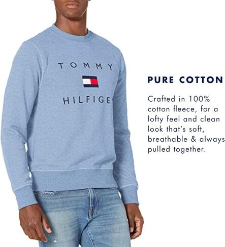 Tommy Hilfiger Men's Long Sleeve Fleece Logo Crewneck Sweatshirt in Saudi Arabia