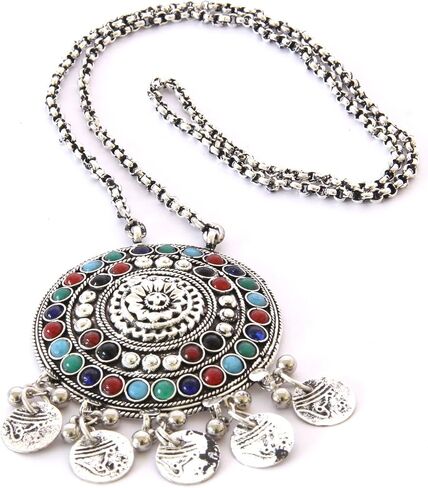سترة إنديا ستوب مصنوعة يدوياً من مجوهرات عصرية بوهو قلادة طويلة قلادة قلادة على شكل قبائل أفغانية هدية مهرجان الغجر القبائلي, معدن غير ثمين in Kuwait
