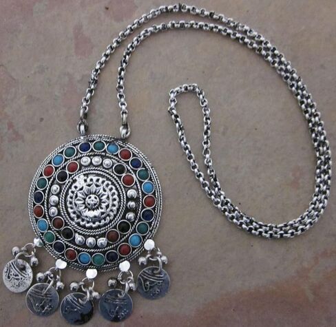 سترة إنديا ستوب مصنوعة يدوياً من مجوهرات عصرية بوهو قلادة طويلة قلادة قلادة على شكل قبائل أفغانية هدية مهرجان الغجر القبائلي, معدن غير ثمين in Kuwait