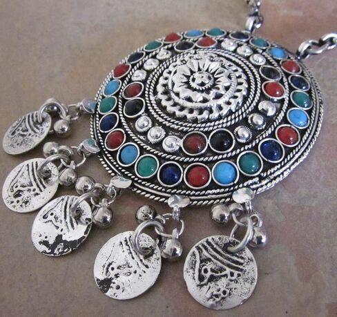 سترة إنديا ستوب مصنوعة يدوياً من مجوهرات عصرية بوهو قلادة طويلة قلادة قلادة على شكل قبائل أفغانية هدية مهرجان الغجر القبائلي, معدن غير ثمين in Kuwait