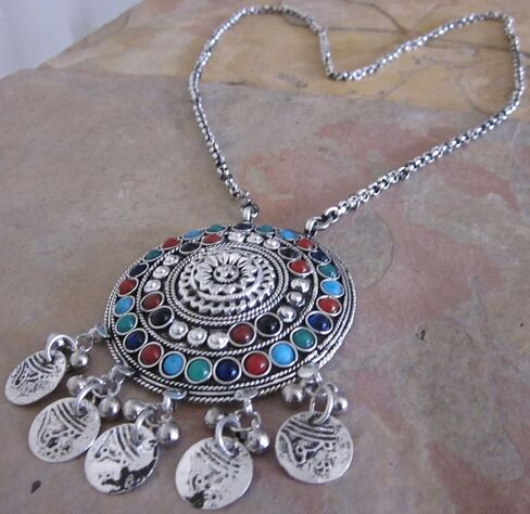 سترة إنديا ستوب مصنوعة يدوياً من مجوهرات عصرية بوهو قلادة طويلة قلادة قلادة على شكل قبائل أفغانية هدية مهرجان الغجر القبائلي, معدن غير ثمين in Kuwait