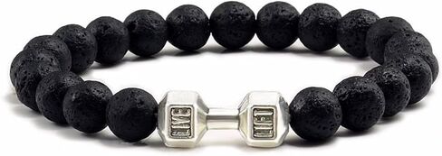 Aktully Black Dumbbell Bracelet for Men Gym Bracelets Volcanic Lava Beads Dumbbell Bracelets Fitness Barbell Bracelet for Men Women Jewelry Gifts in Saudi Arabia