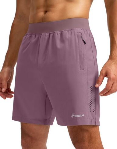 شورت Pudolla للجري للرجال مع 3 جيوب بسحاب خفيف الوزن 7 بوصة شورت رياضي للرجال رياضي للمشي لمسافات طويلة in Kuwait