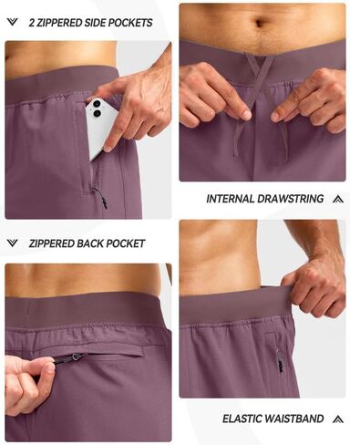 شورت Pudolla للجري للرجال مع 3 جيوب بسحاب خفيف الوزن 7 بوصة شورت رياضي للرجال رياضي للمشي لمسافات طويلة in Kuwait