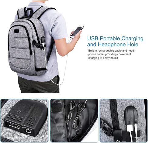 حقيبة ظهر للكمبيوتر المحمول للرجال والنساء، حقيبة ظهر مضادة للسرقة ومقاومة للماء مع منفذ شحن USB، حقيبة ظهر للسفر للأعمال تناسب أجهزة الكمبيوتر المحمول مقاس أقل من 15.6 بوصة، رمادي in Kuwait