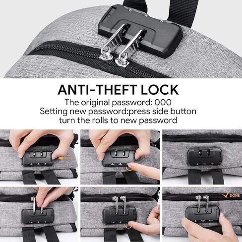 حقيبة ظهر للكمبيوتر المحمول للرجال والنساء، حقيبة ظهر مضادة للسرقة ومقاومة للماء مع منفذ شحن USB، حقيبة ظهر للسفر للأعمال تناسب أجهزة الكمبيوتر المحمول مقاس أقل من 15.6 بوصة، رمادي in Kuwait