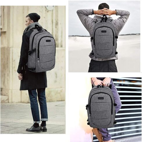 حقيبة ظهر للكمبيوتر المحمول للرجال والنساء، حقيبة ظهر مضادة للسرقة ومقاومة للماء مع منفذ شحن USB، حقيبة ظهر للسفر للأعمال تناسب أجهزة الكمبيوتر المحمول مقاس أقل من 15.6 بوصة، رمادي in Kuwait