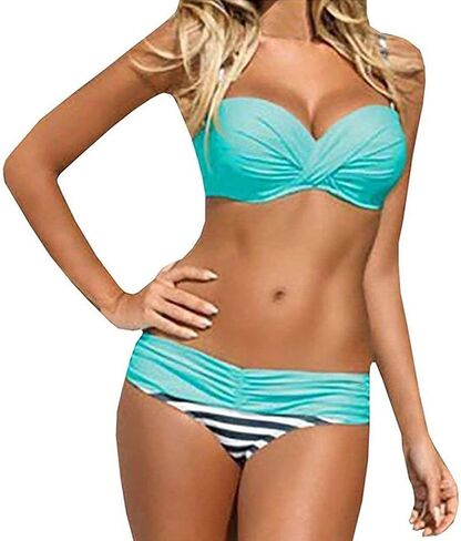 Lukitty Women's Push Up Bikini Set Two Piece Strapless Bathing Suit Swimsuit in Kuwait