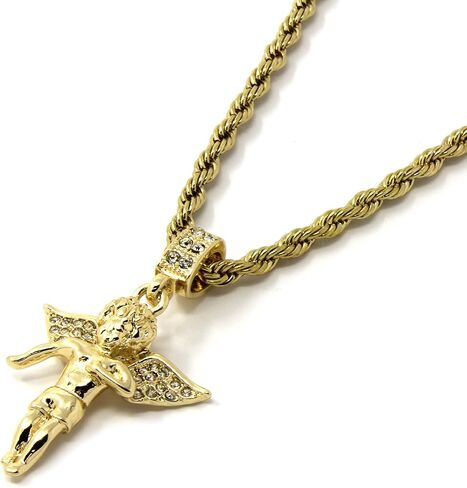 Jewel Town Mens Gold Angel & P Ruby Bundle Set Cz Pendant Hip Hop 24" & 30" Rope Chain D463 in Saudi Arabia