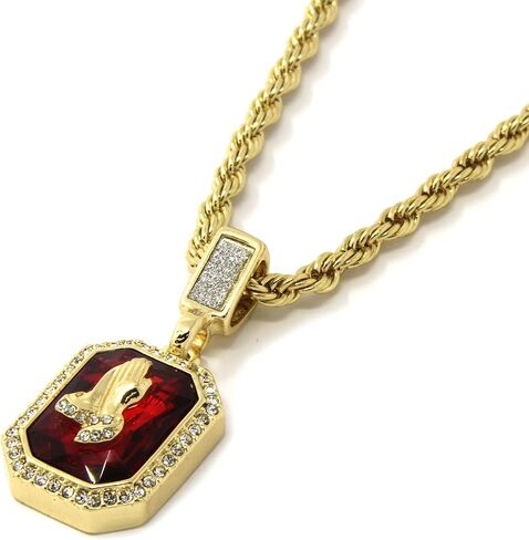 Jewel Town Mens Gold Angel & P Ruby Bundle Set Cz Pendant Hip Hop 24" & 30" Rope Chain D463 in Saudi Arabia