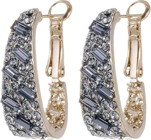 Qlady Crystal Hoop Earrings For Women Bright Silver Plated Oval Inside Out Earring,Sparkly Earring Jewelry in Kuwait