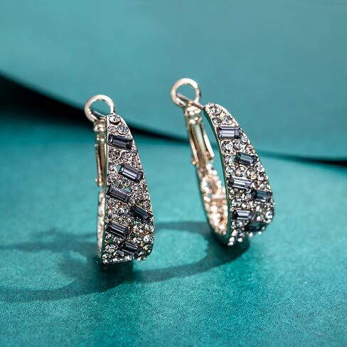 Qlady Crystal Hoop Earrings For Women Bright Silver Plated Oval Inside Out Earring,Sparkly Earring Jewelry in Kuwait