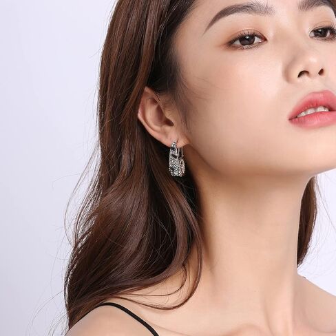 Qlady Crystal Hoop Earrings For Women Bright Silver Plated Oval Inside Out Earring,Sparkly Earring Jewelry in Kuwait