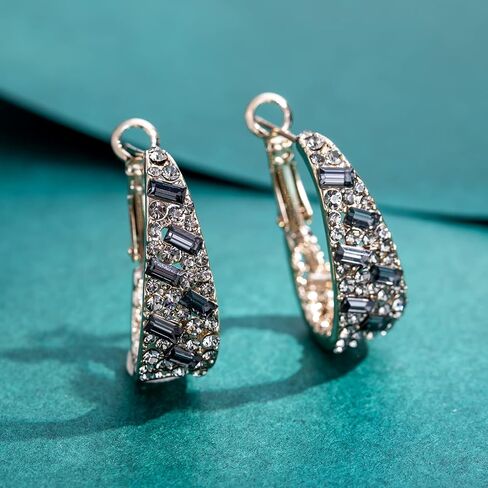 Qlady Crystal Hoop Earrings For Women Bright Silver Plated Oval Inside Out Earring,Sparkly Earring Jewelry in Kuwait