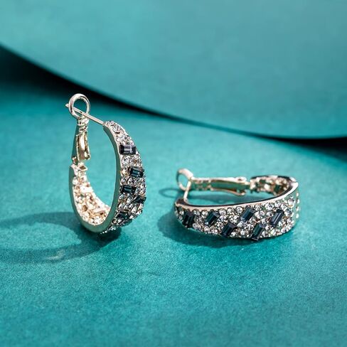 Qlady Crystal Hoop Earrings For Women Bright Silver Plated Oval Inside Out Earring,Sparkly Earring Jewelry in Kuwait