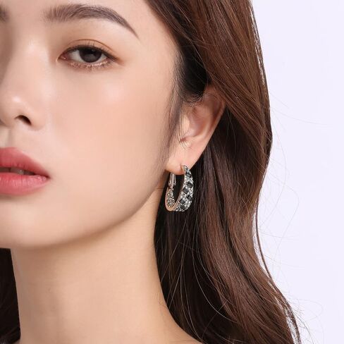Qlady Crystal Hoop Earrings For Women Bright Silver Plated Oval Inside Out Earring,Sparkly Earring Jewelry in Kuwait