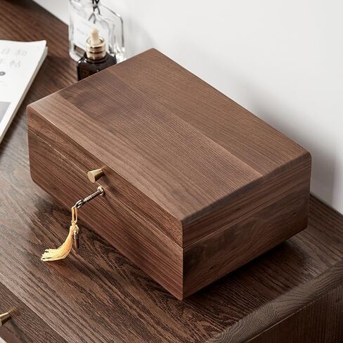 Homruilink Black Walnut Wooden Jewelry Box for Bracelet, Watch, Necklace, Ring, Storage Lockable Gift Case for Girls men, Classical Solid Wooden 2 Layer Jewelry box. in Kuwait
