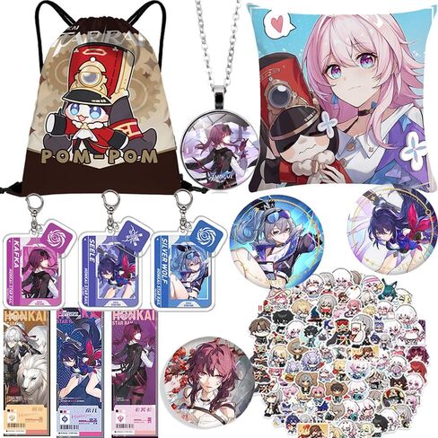 XNCOSER Honkai Star Rail Merch Gift Set Box, Drawstring Bag + Necklace + Pillow Case +3 Pins +3 Keychains + 3 Card +80 Stickers in Saudi Arabia
