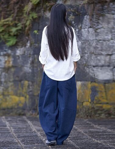 IXIMO Women's Cotton Linen Pants Casual Elastic Waist Lantern Slacks Loose Fit Baggy Patchwork Trousers in Saudi Arabia