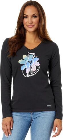 Life is Good Daisy Cat Long Sleeve Crusher™ Vee Jet Black SM (الولايات المتحدة 4-6) in Kuwait