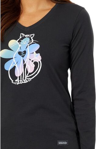 Life is Good Daisy Cat Long Sleeve Crusher™ Vee Jet Black SM (الولايات المتحدة 4-6) in Kuwait