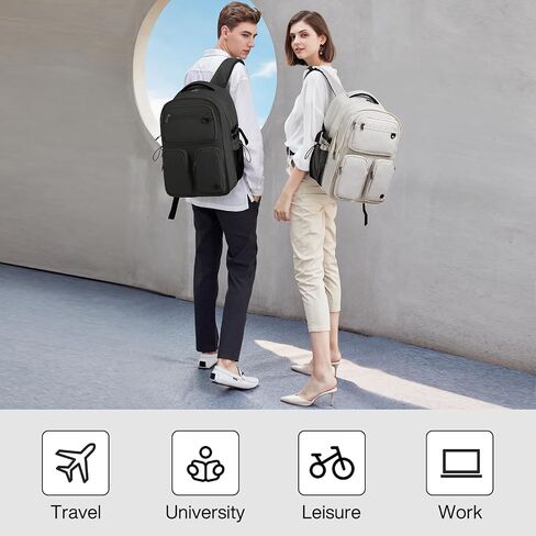 Mixi Travel Laptop Backpack, Lightweight Durable School Bookbag Men Woman 15.6" Computer Bag, Water Resistant Outdoor Hiking Backpacks With Multifunction Pockets, 17 Inch, Beige in Kuwait