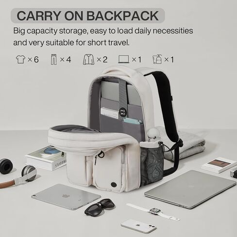 Mixi Travel Laptop Backpack, Lightweight Durable School Bookbag Men Woman 15.6" Computer Bag, Water Resistant Outdoor Hiking Backpacks With Multifunction Pockets, 17 Inch, Beige in Kuwait