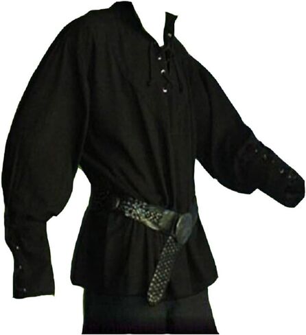 Men's Medieval Pirate Shirt, Viking Steampunk Costume Victorian Lace Up Shirts Halloween Renaissance Gothic Cosplay Tops in Saudi Arabia