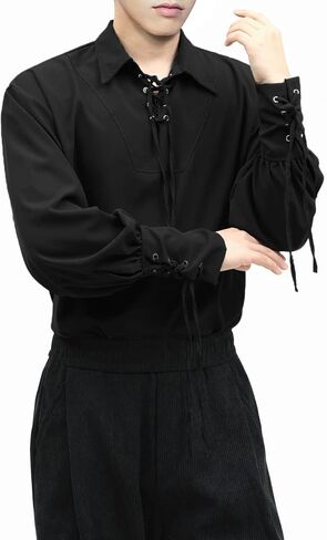 Men's Medieval Pirate Shirt, Viking Steampunk Costume Victorian Lace Up Shirts Halloween Renaissance Gothic Cosplay Tops in Saudi Arabia