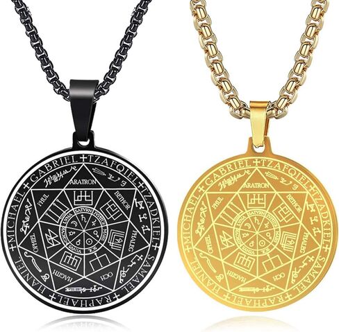 FLYUN St Michael Necklace For Men, Seal of The 7 Archangels Pendant Protect Necklace Stainless Steel Mens Spiritual Talisman Protection Amulet Healing Jewelry Saint Michael Pendants in Saudi Arabia