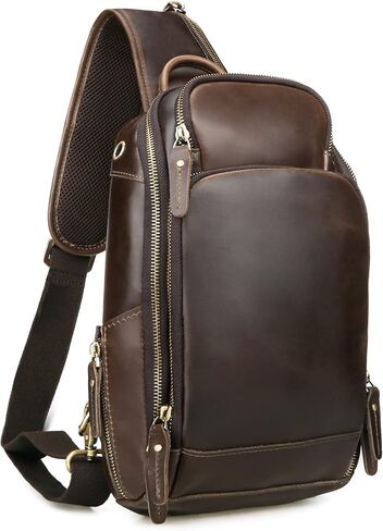 Hespary ريترو جلد البقر الحقيقي حقيبة الظهر حزام واحد للرجال يناسب 11 بوصة باد ، براون ، حزمة حزمة ل 10.5 بوصة باد, بني in Kuwait