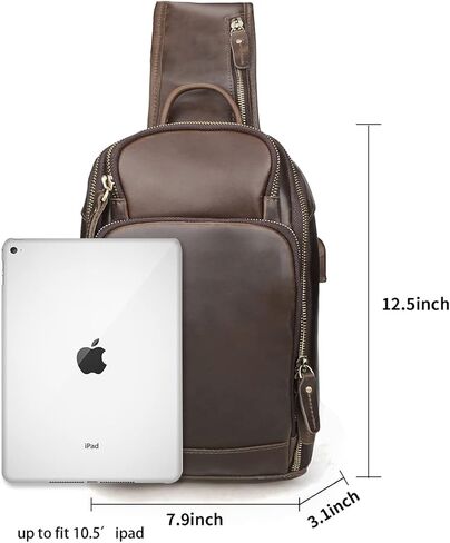 Hespary ريترو جلد البقر الحقيقي حقيبة الظهر حزام واحد للرجال يناسب 11 بوصة باد ، براون ، حزمة حزمة ل 10.5 بوصة باد, بني in Kuwait