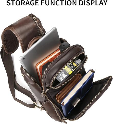 Hespary ريترو جلد البقر الحقيقي حقيبة الظهر حزام واحد للرجال يناسب 11 بوصة باد ، براون ، حزمة حزمة ل 10.5 بوصة باد, بني in Kuwait