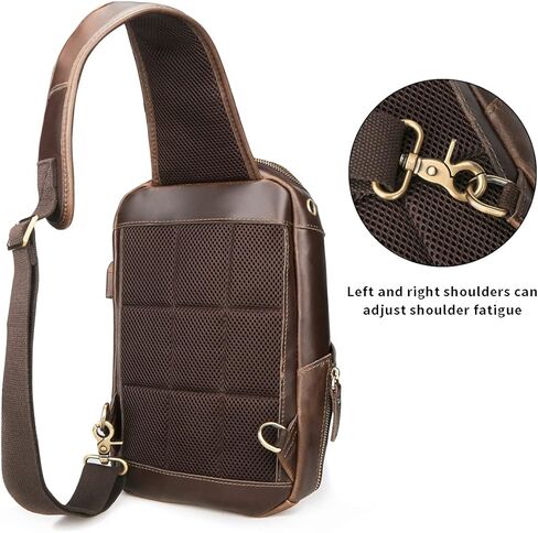 Hespary ريترو جلد البقر الحقيقي حقيبة الظهر حزام واحد للرجال يناسب 11 بوصة باد ، براون ، حزمة حزمة ل 10.5 بوصة باد, بني in Kuwait