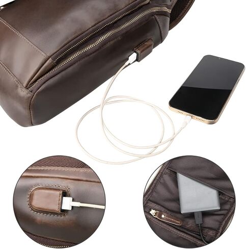 Hespary ريترو جلد البقر الحقيقي حقيبة الظهر حزام واحد للرجال يناسب 11 بوصة باد ، براون ، حزمة حزمة ل 10.5 بوصة باد, بني in Kuwait