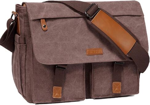 Messenger Bag for Men,VASCHY Vintage Water Resistant Canvas Satchel 14 15.6 17inch Laptop Briefcase in Kuwait