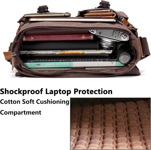 Messenger Bag for Men,VASCHY Vintage Water Resistant Canvas Satchel 14 15.6 17inch Laptop Briefcase in Kuwait