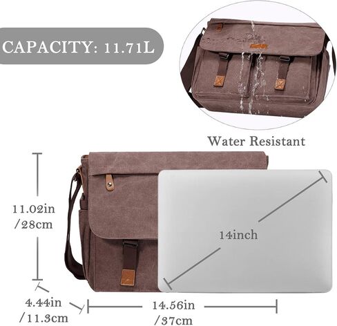 Messenger Bag for Men,VASCHY Vintage Water Resistant Canvas Satchel 14 15.6 17inch Laptop Briefcase in Kuwait